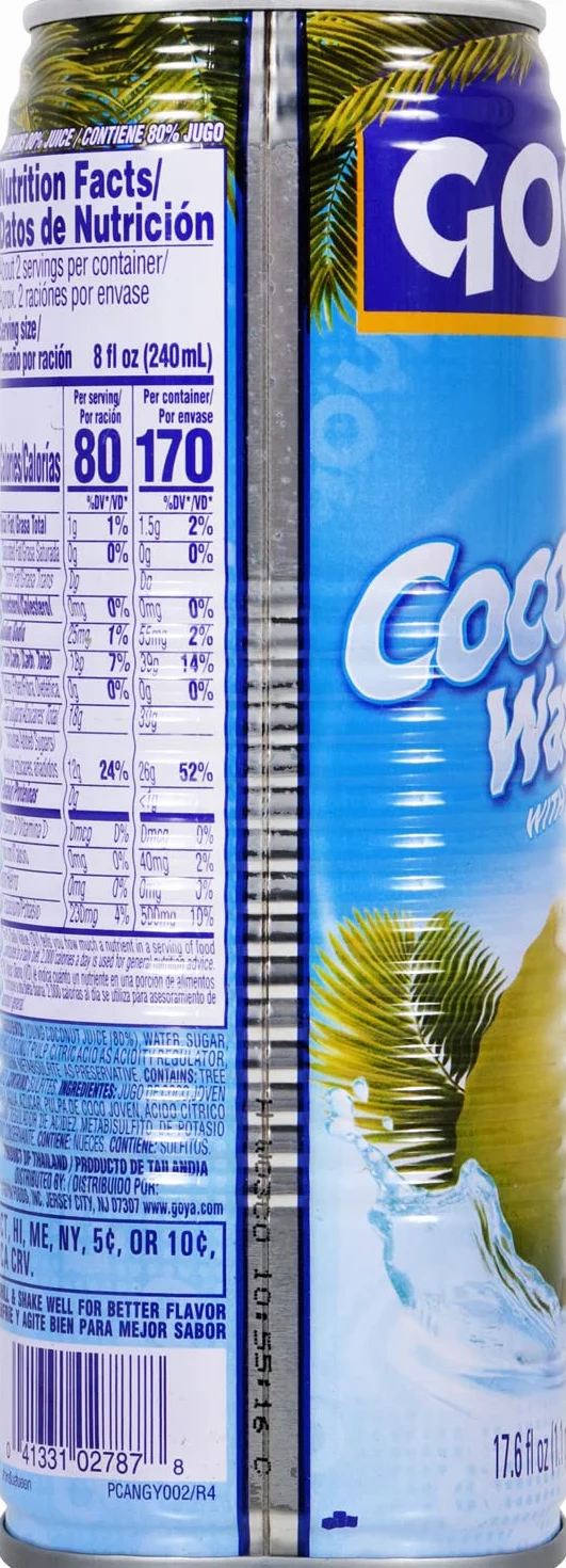 Goya Agua de Coco 520 ml, Refrescante Agua de Coco Natural con Trocitos de Pulpa, Sabor Tropical, Hidratante y Reconstituyente con Electrolitos y Minerales