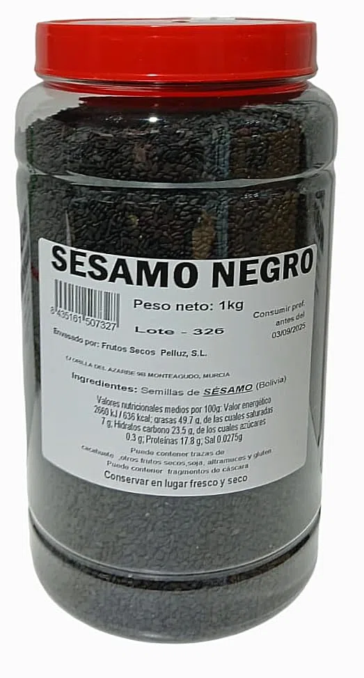 Semillas de Sésamo Negro, 1 kg, Alto en Calcio y Hierro, Ideal para Dietas Veganas y Vegetarianas