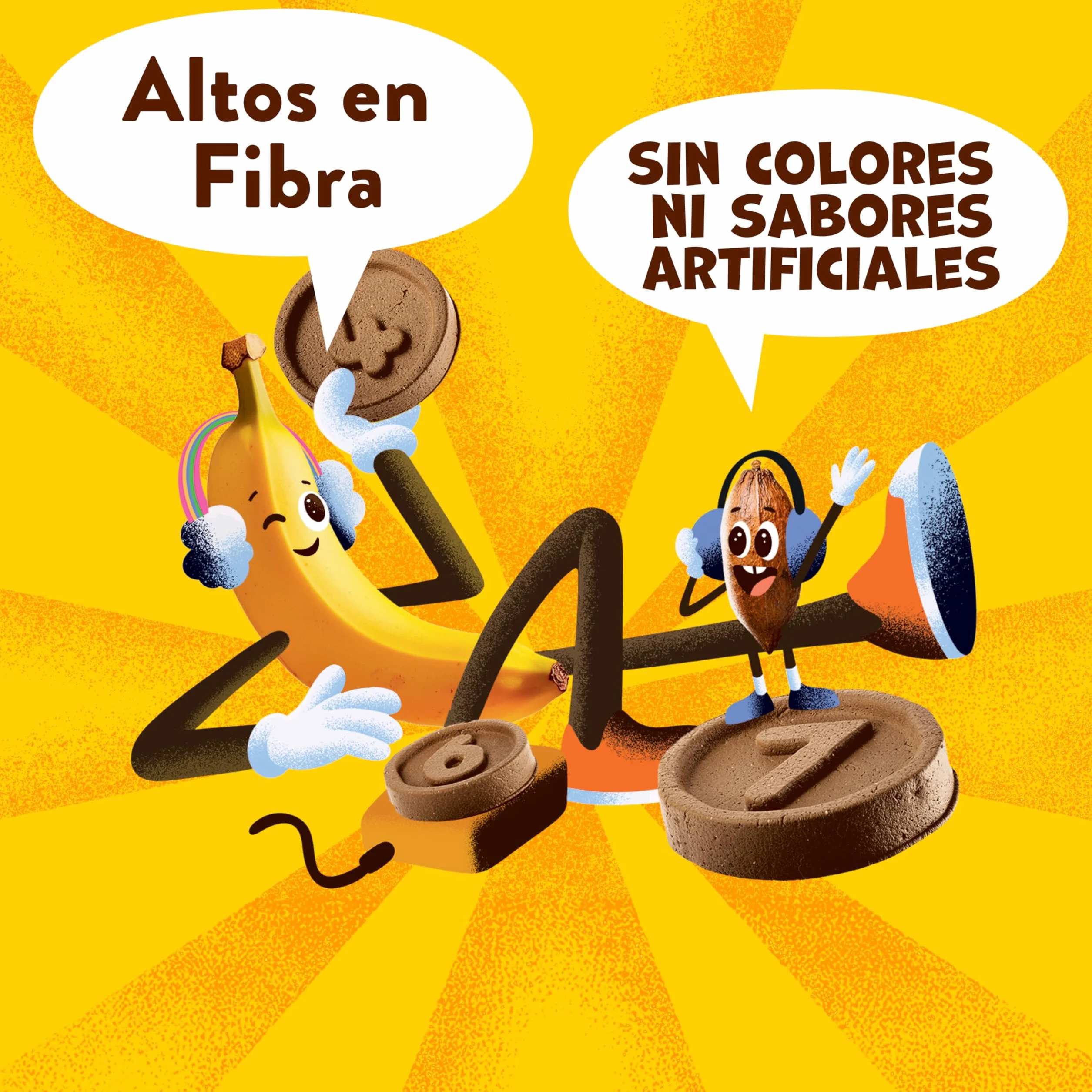 Goodies, Galletas para Niños Sabor Chocolate y Plátano, Biscuits Choco Banana Ricas en Fibra y Sin Aceite de Palma, 3 cajas 4x20g