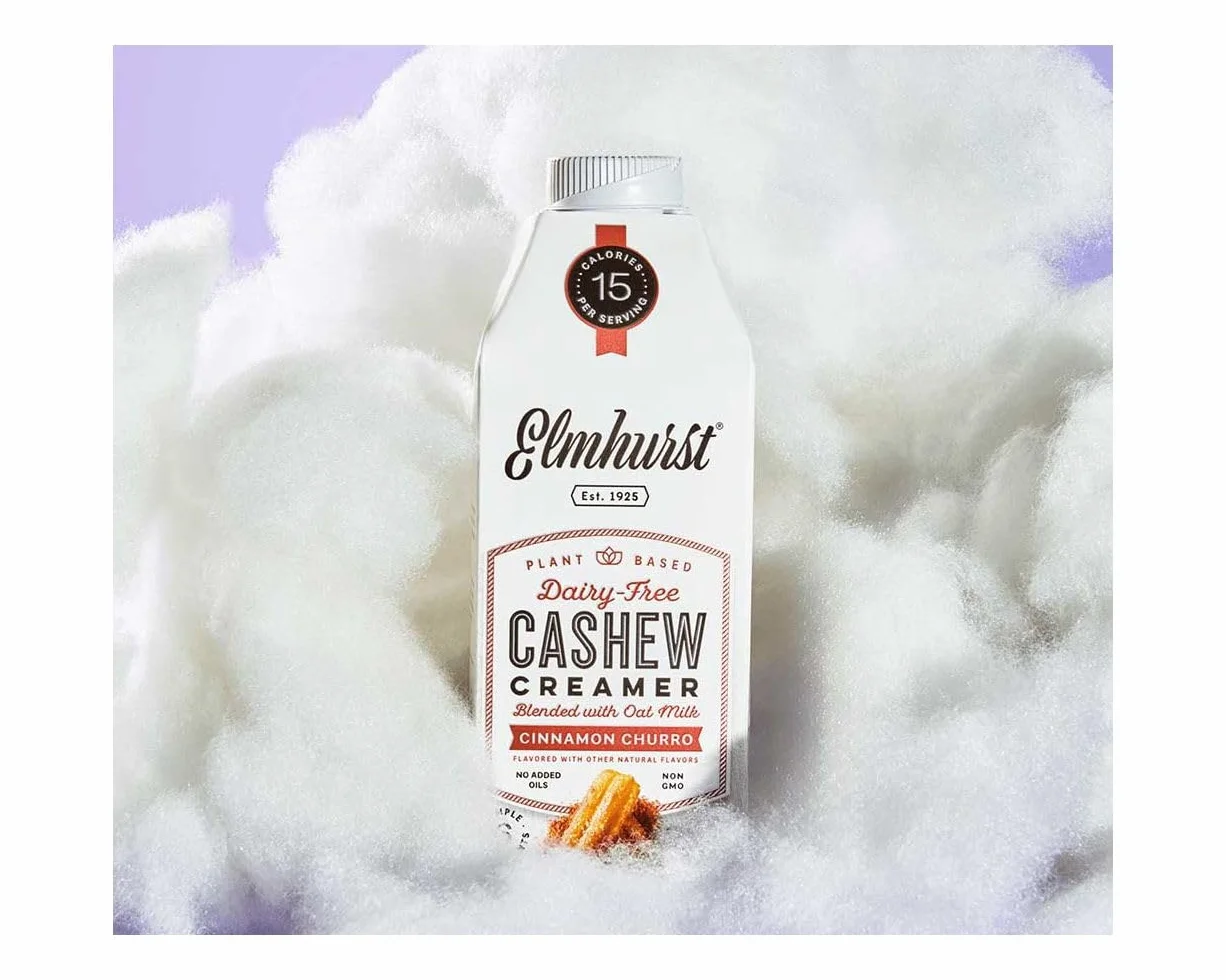 Elmhurst 1925 Cinnamon Churro Cashew Creamer – Crema vegana con notas de canela – Cremosa y versátil – Ideal para café, té, postres y más – 750 ml