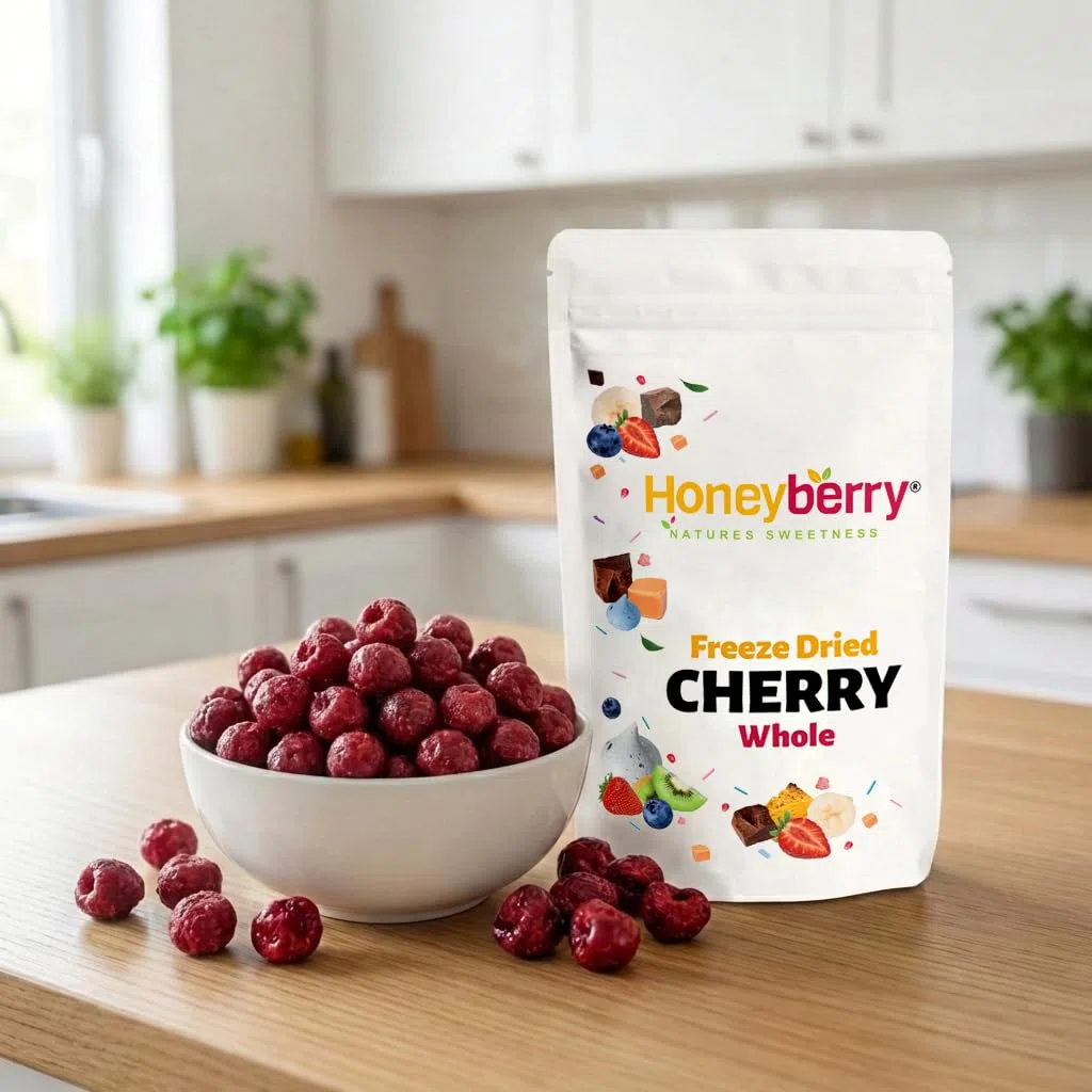 Guindas Liofilizadas Enteras 100g — Cerezas Ácidas Liofilizadas — Fruta Liofilizada sin Azúcar — Cerezas Agrias Deshidratadas — Para Repostería, Decoración, Cocktails, Muesli y Postres
