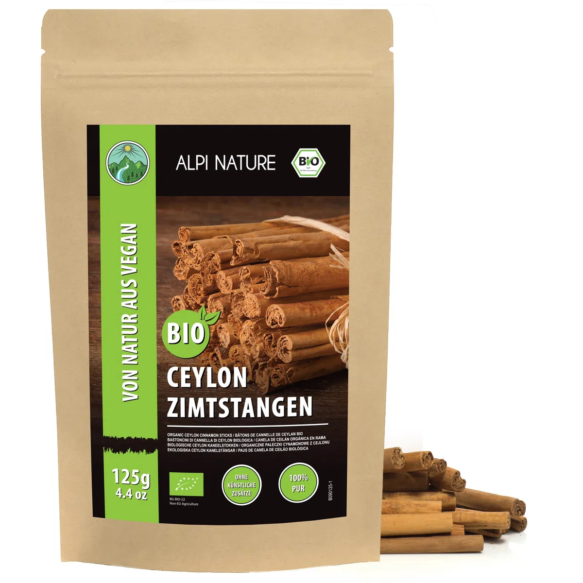 Alpi Nature Canela de Ceylan en Rama Orgánica 125g, Canela Ceylan Palitos 80 mm, aprox. 14-16 por Bolsa