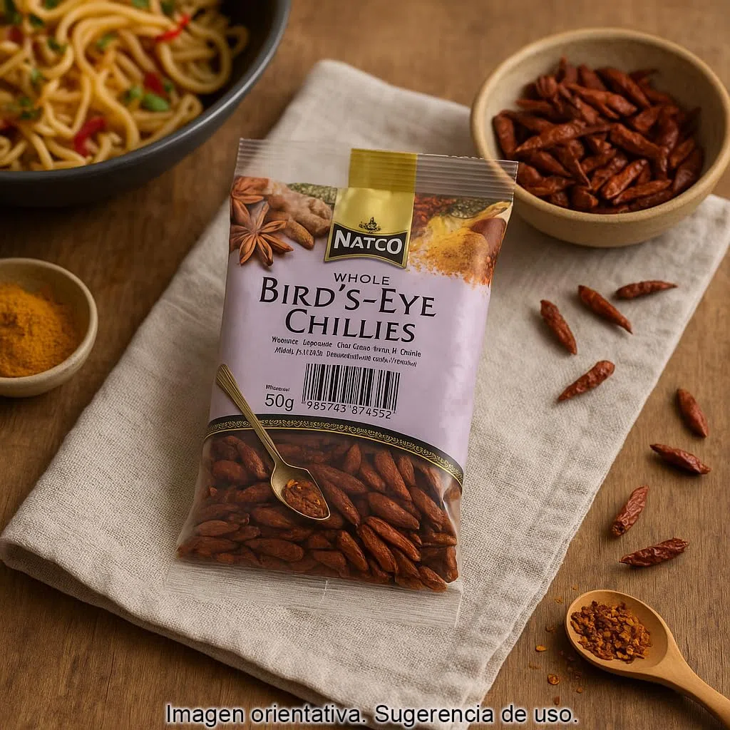 Chile ojo de pájaro entero seco 50 g Guindilla Bird’s Eye muy picante para cocina asiática, currys, wok, salsas y aceites aromatizados