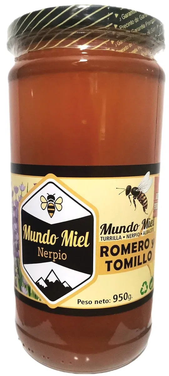 Miel Pura de abeja. Cruda y Natural de ROMERO y TOMILLO. Directa del Apicultor. Nerpio, Sierra del Segura, 100% NATURAL- Empresa Familiar- Desde 1972- Origen ESPAÑA 950 gr