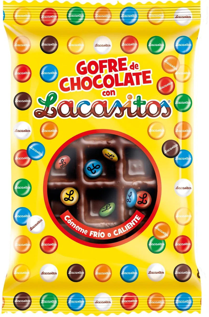 Gofres de Chocolate con Lacasitos - Caja 12 Unidades x 80 gramos - Gofres Recubiertos de Chocolate con Topping de Lacasitos - Envueltos de forma Individual