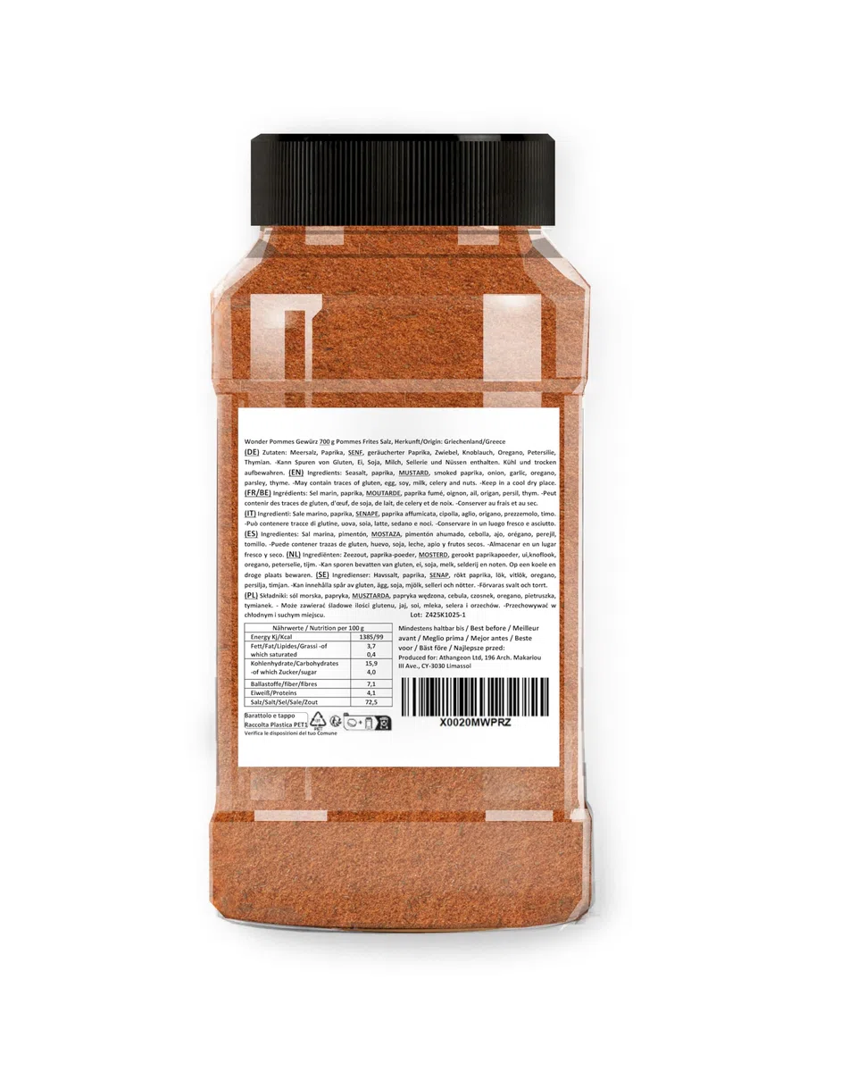 Minotaur Spices I Wonder Pommes 700 g I Contimento para patatas con sal marina I Sazonador de patatas fritas con sal marina en lata