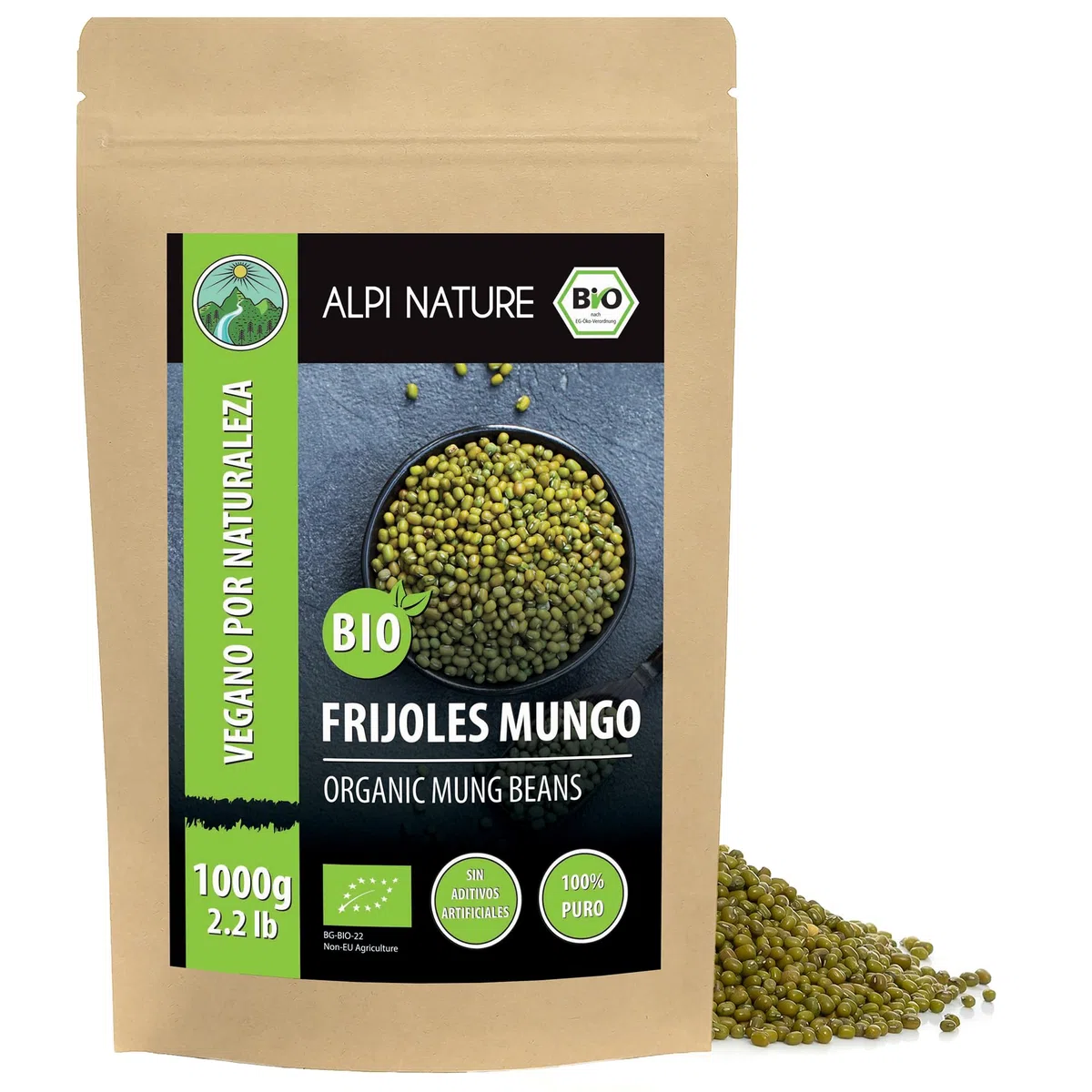 Alpi Nature Frijoles Mungo Orgánicos 1kg, Frijoles Mungo Verdes Enteros para Cocinar, sin Gluten