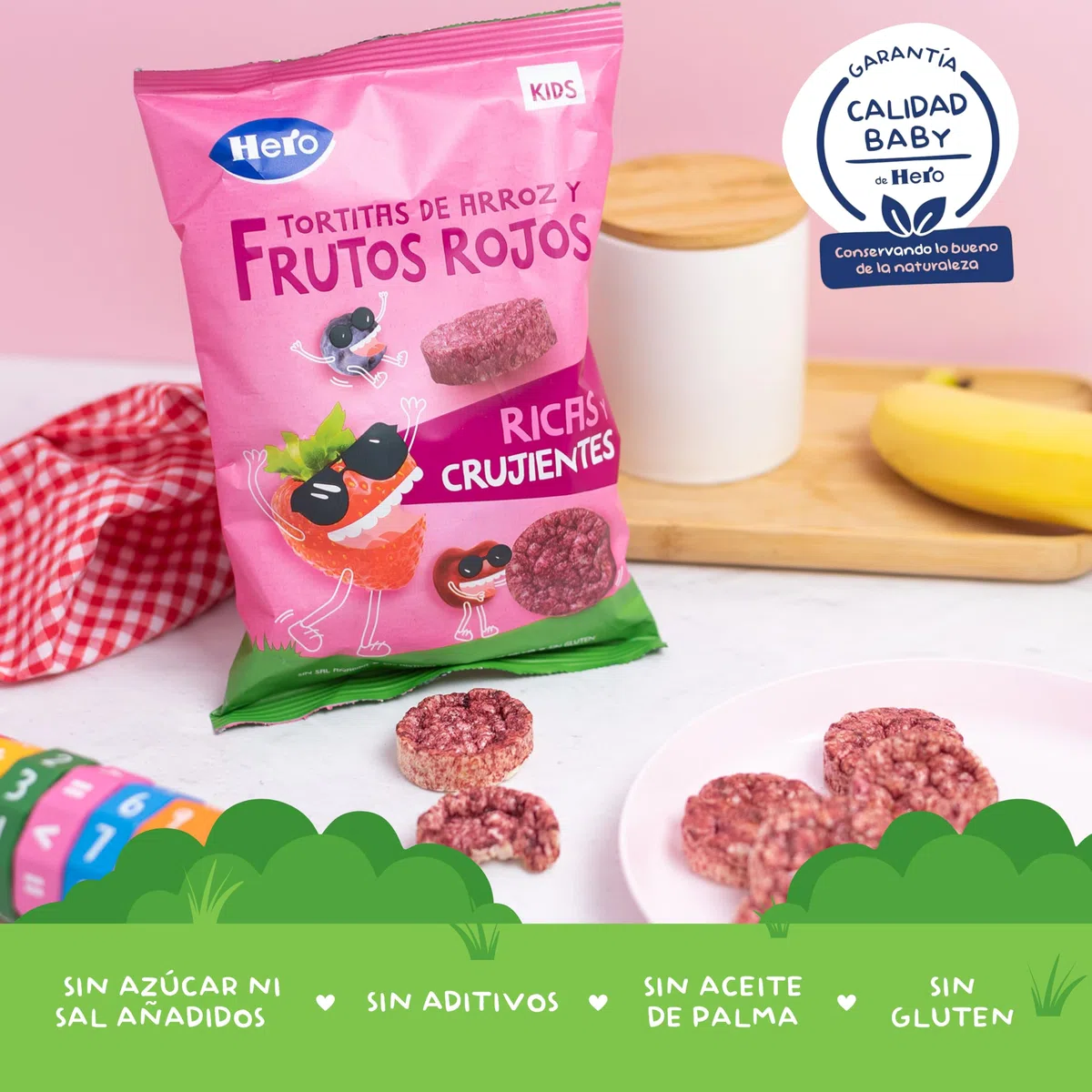Hero Snack Tortitas de Arroz y Frutos Rojos sin aditivos ni aceite de palma- Pack de 6x40gr