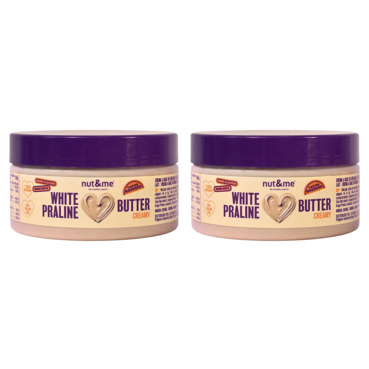 nut&me Creamy White Praline 300g nut&me | Crema con avellanas tostadas | Cremosa y deliciosa |Sin OGM | Vegetariana | Sin conservantes | Pack 2 x 150g