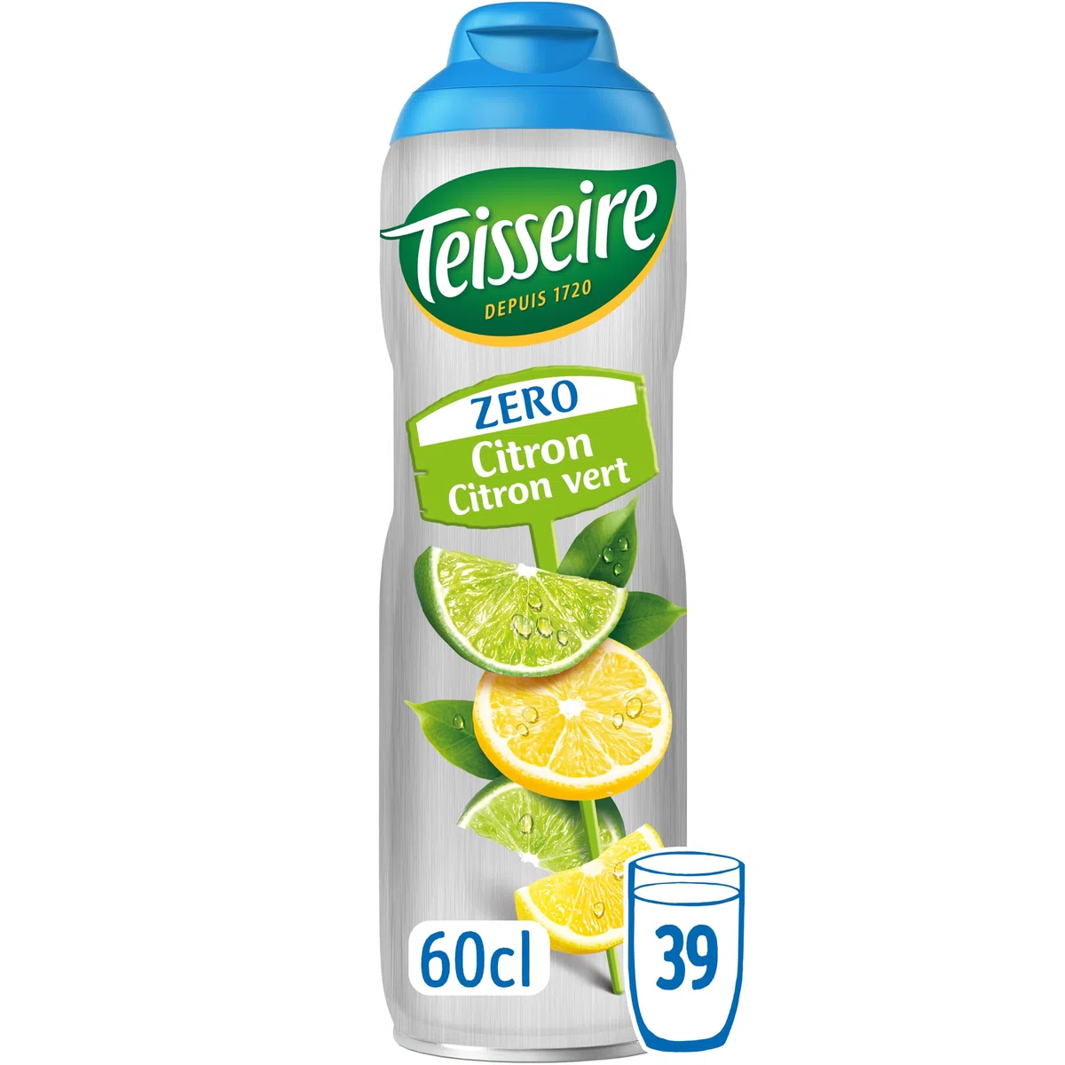 Teisseire Zero Azúcar, Jarabe de Limón, Limón Verde para Bebida Refrescante, Cócteles, Bidón 60cl