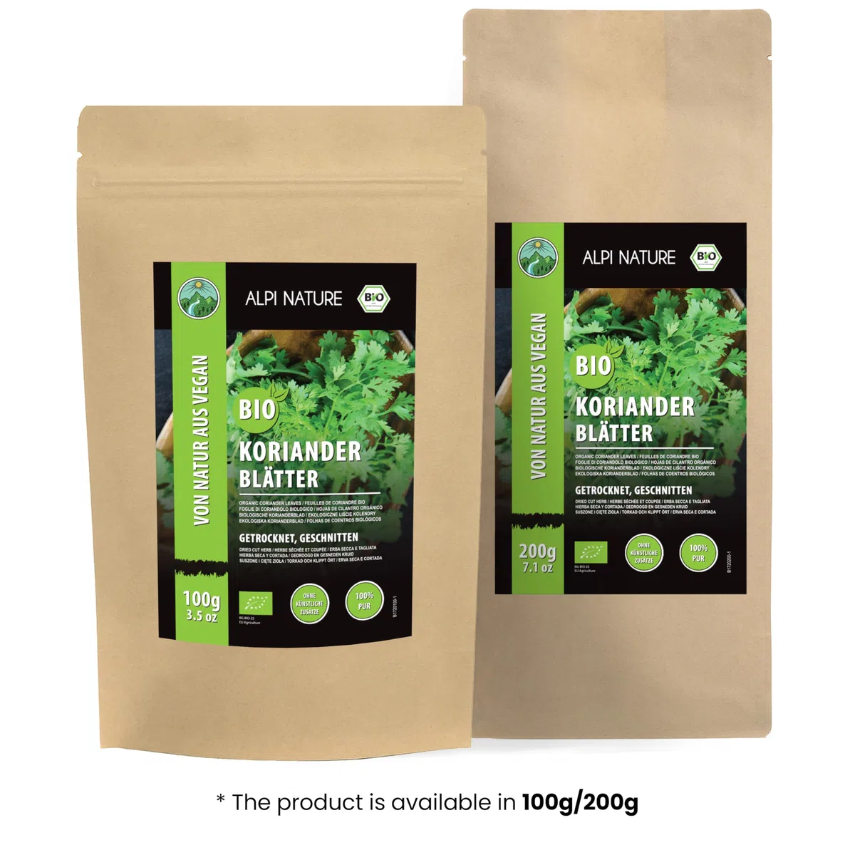 Alpi Nature Cilantro Hojas Orgánicas 100g, Hojas de Cilantro Orgánico Secas y Cortadas para Cocinar
