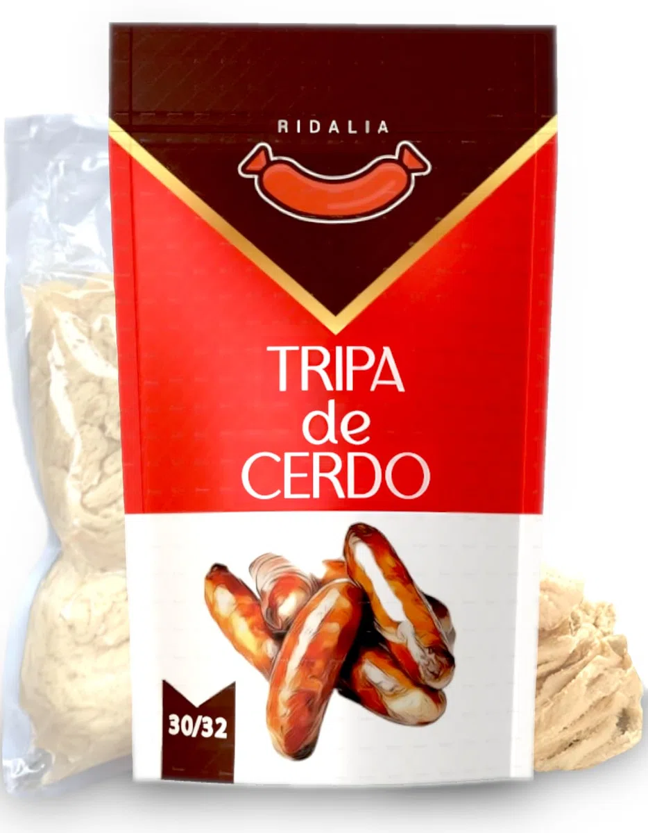 Ridalia - Tripa para Embutidos Salchichas y Chorizo 28/32 Natural de Cerdo Resistente, 25 Metros, Tripa Salada de Uso Culinario, Tripa para Embutir de Cerdo, Tripa Natural