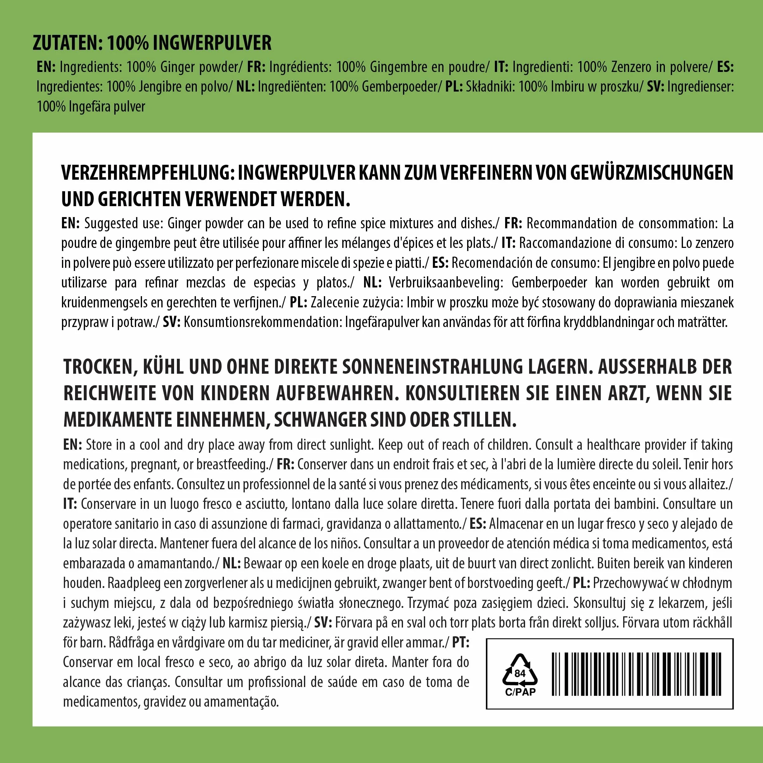 Alpi Nature Jengibre en Polvo 1kg, Raíz de Jengibre Seca y Molida para Cocinar y Hornear
