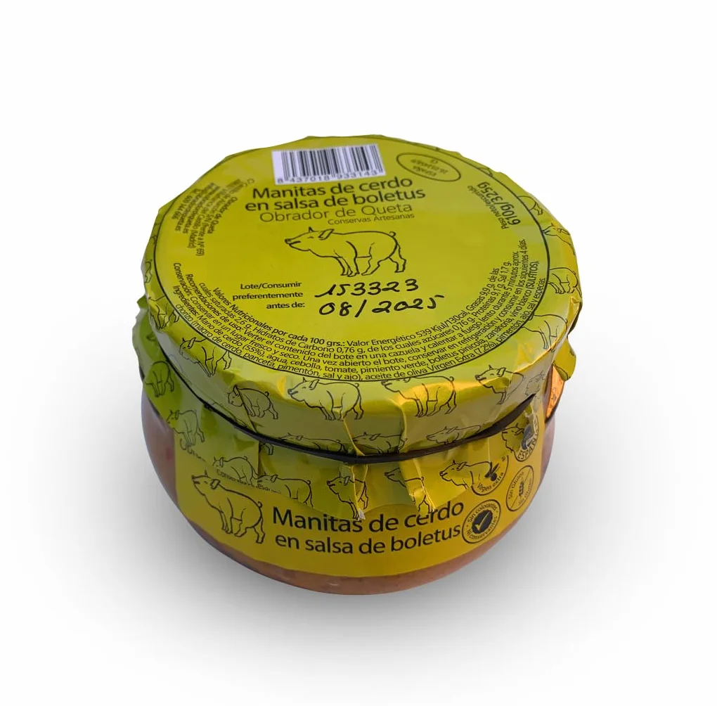 Manitas de Cerdo en Salsa de Boletus 610g | Receta Casera y Artesana | Conserva Gourmet 100% Española | Ideal como Regalo Gastronómico | Manitas de Cerdo Guisadas