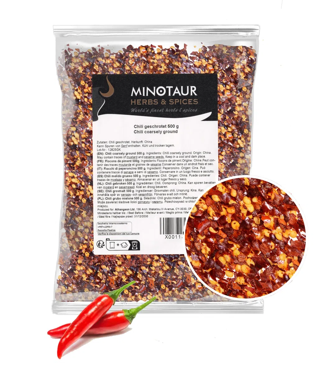 Minotaur Spices | Chili molido grueso | Copos de chile | 2 x 500 g (1 Kg) | Escamas, Medio Picante, Chiles