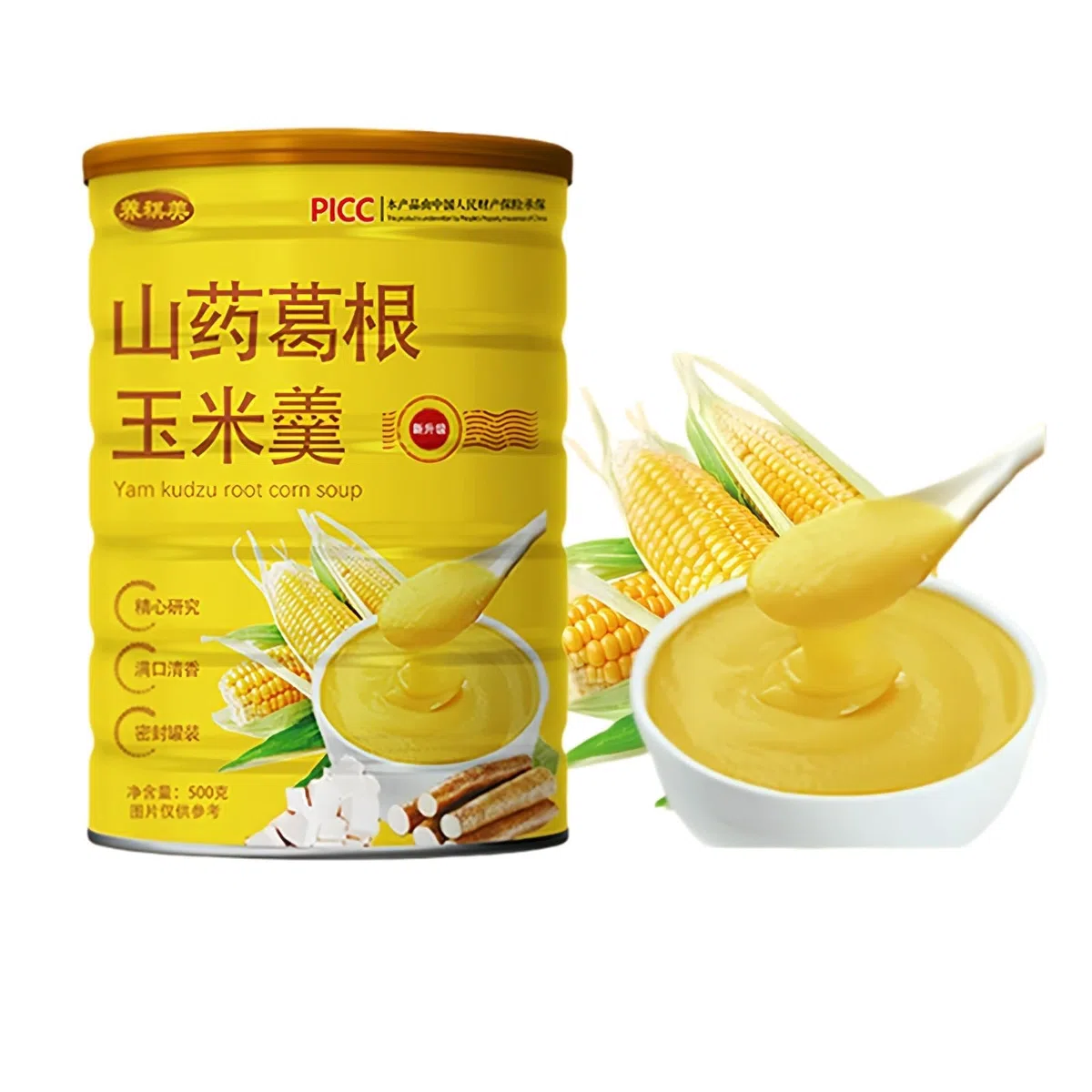 TraiHuyan-Poudre pour maïs en conserve 500 g (1 boîte) — Spécialité chinoise: Poudre d’igname, maïs et de Pueraria — Gachas de avena para petit-déjeuner prêt à consommer