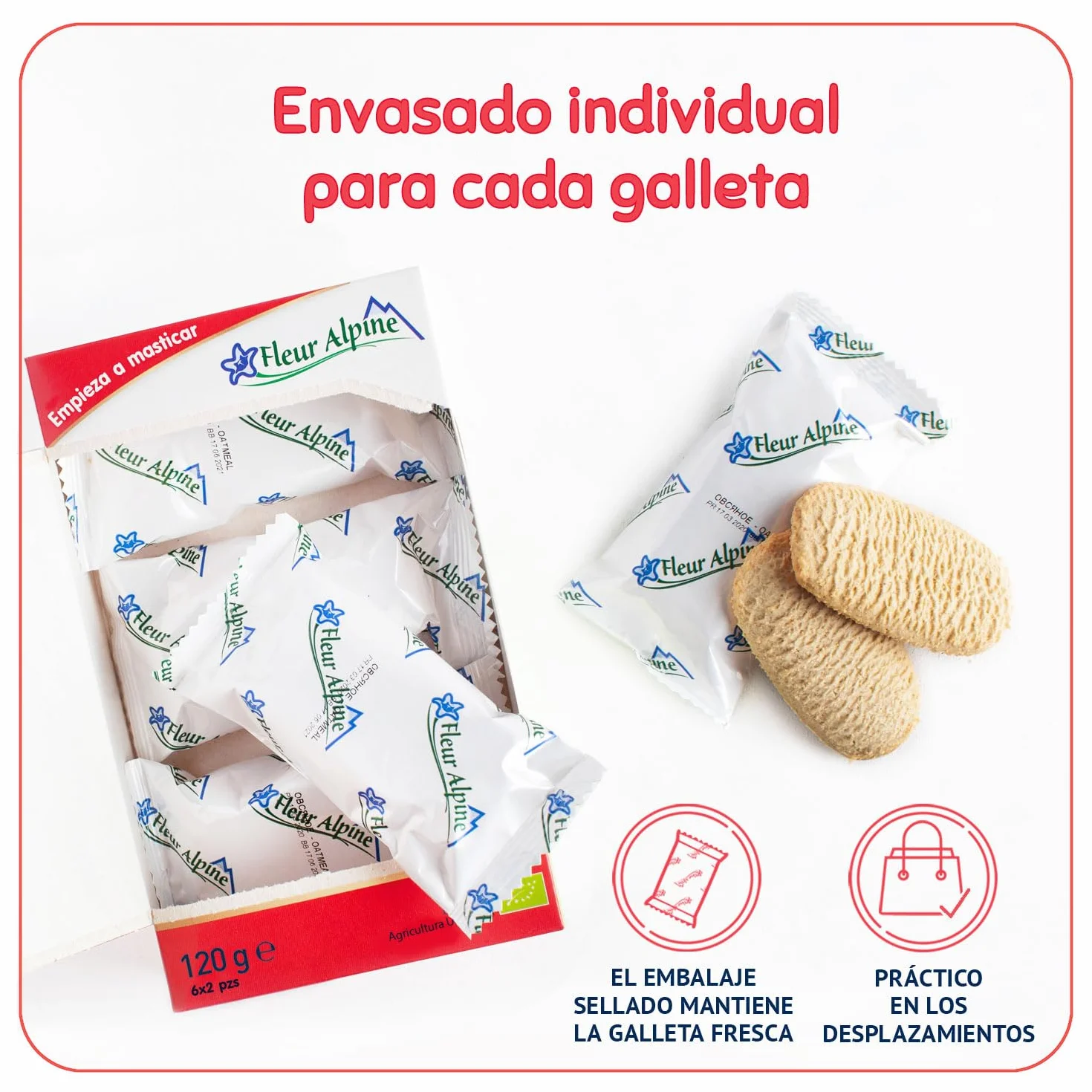 FLEUR ALPINE Baby Galletas para Gachas de Desayuno Suaves o Refrigerio Diurno | 12x2 Bocadillos de Avena Orgánica | Galletas Nutritivas y Fáciles de Comer Integrales | 9 Meses