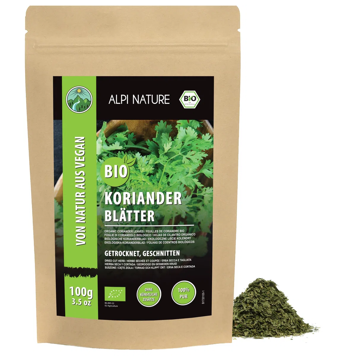 Alpi Nature Cilantro Hojas Orgánicas 100g, Hojas de Cilantro Orgánico Secas y Cortadas para Cocinar