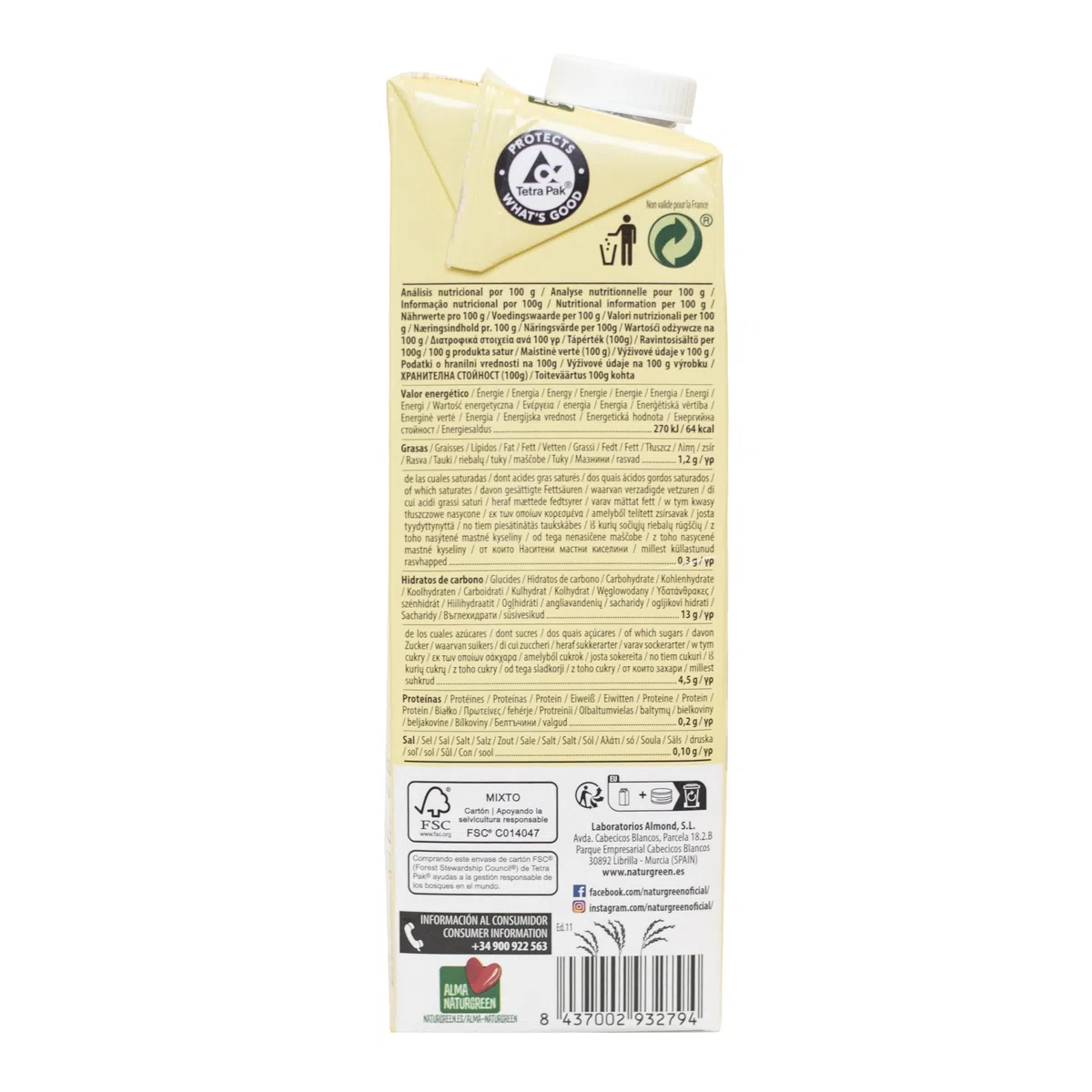 NaturGreen - Bebida de Arroz BIO, Bebida de Arroz Ecológica, Bebida Vegetal, Ingredientes de Agricultura Ecológica, Sin Azúcares Añadidos - 1 L