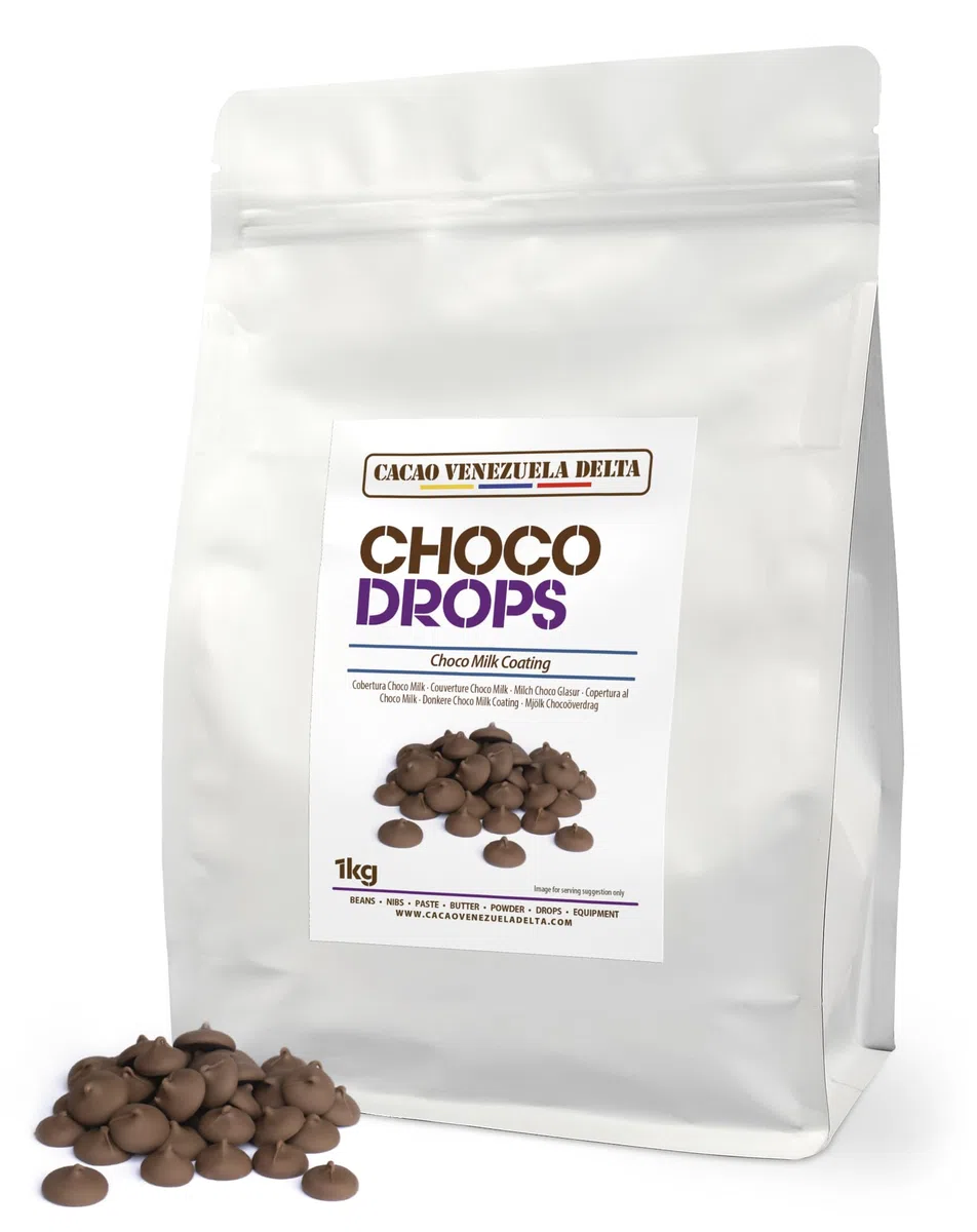 Cacao V Delta Cobertura Choco Leche Especial 1 Kg de Fácil Atemperado, Buena Fluidez y Brillo - Equivalente a Chocolate Leche Profesional Gotas - Repostería, Pastelería, Baños, Moldes y Decoraciones