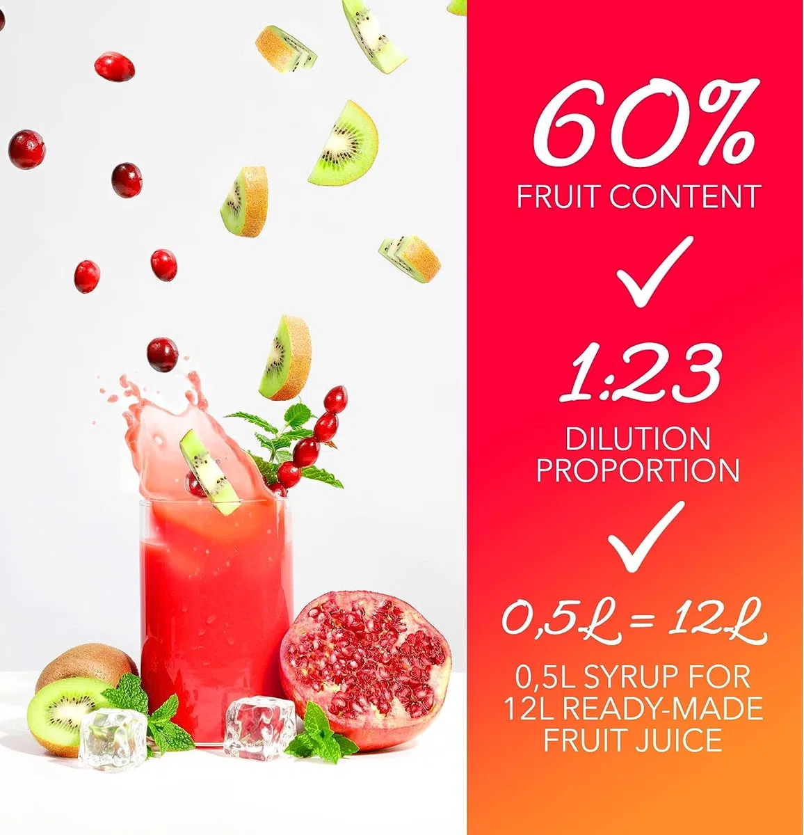 8 paquetes - FruttaMax - Concentrado de jarabe de frutas | Menos azúcar | con un 60% de contenido de fruta | adecuado para máquina de refrescos (8 x 500 ml) (8 x Arándano)