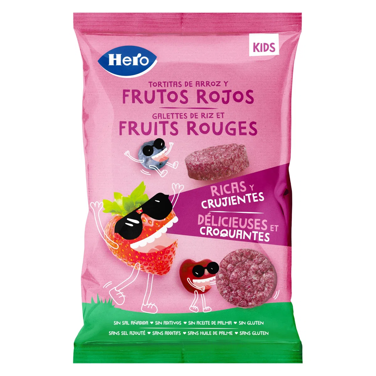 Hero Snack Tortitas de Arroz y Frutos Rojos sin aditivos ni aceite de palma- Pack de 6x40gr