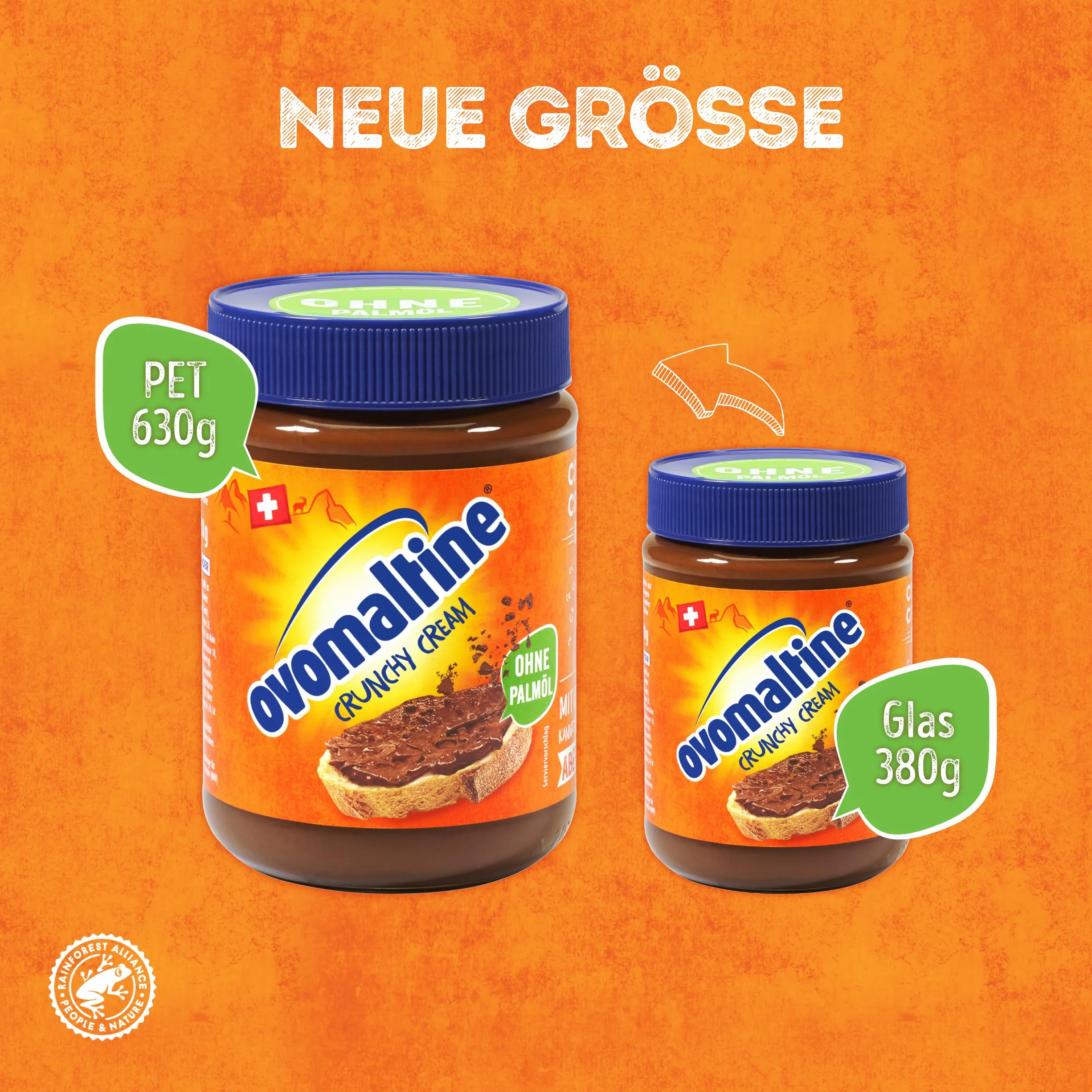 Ovomaltine Crunchy Cream - Crema de chocolate crujiente única sin aceite de palma, dulce para untar con crujientes trozos ovomaltinos, fabricado en Suiza (1 x 380 g)
