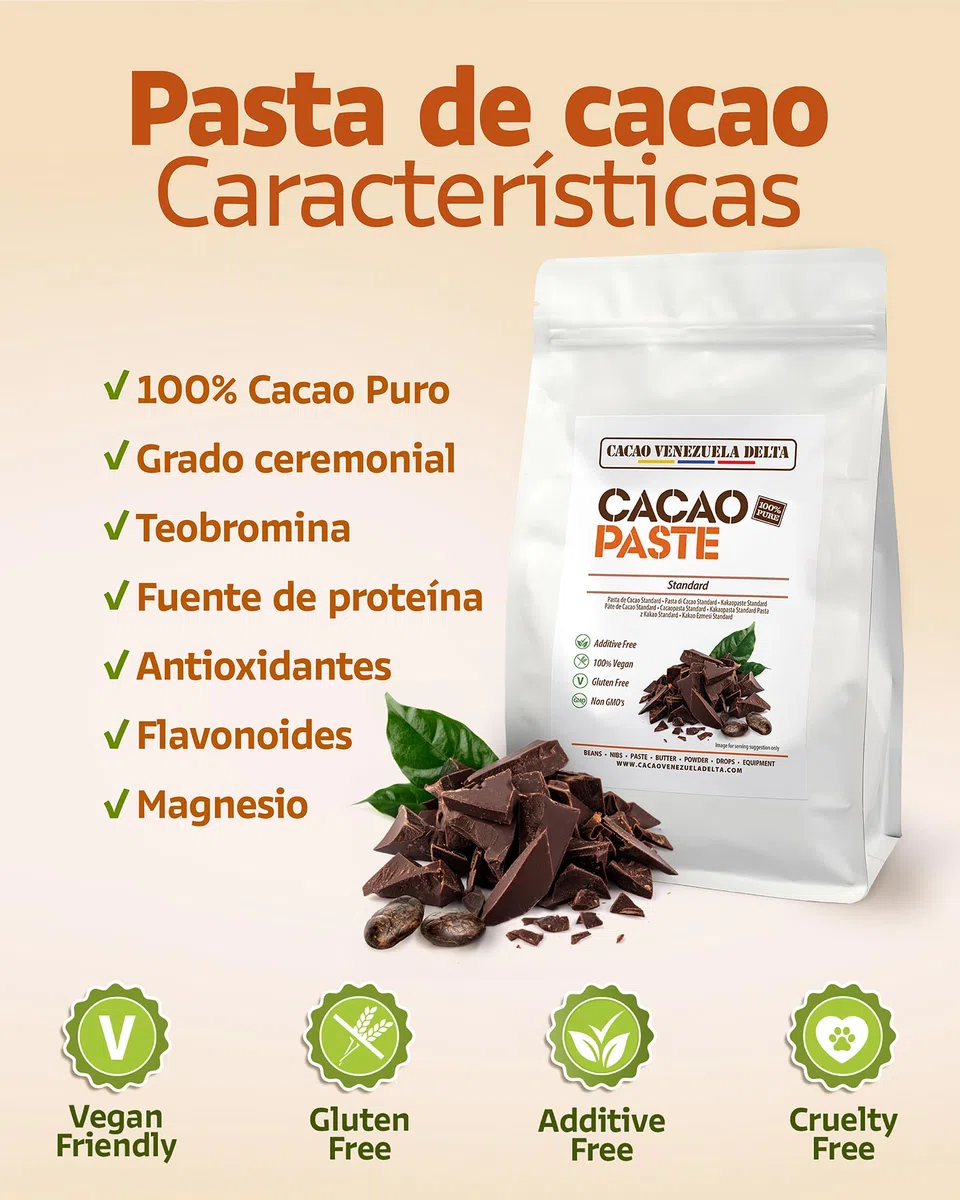 Cacao Venezuela Delta Pasta De Cacao Pura Ceremonial 250g - Chocolate Negro 100% Puro sin Azúcar para Fundir y Reposteria - Masa De Cacao Sin Gluten, Antioxidante, Vegano