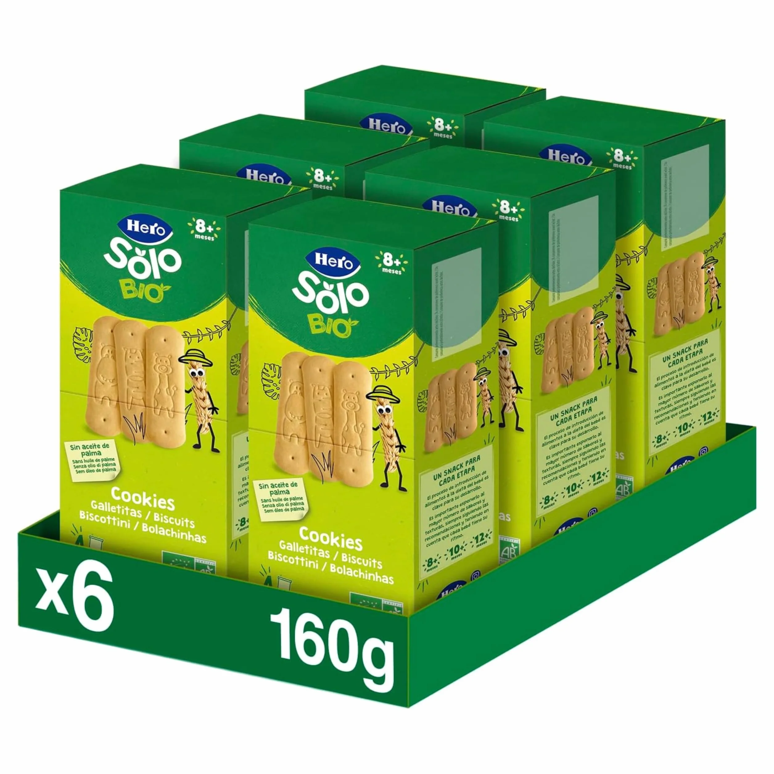 Hero Solo, Pack Galletas Ecológicas Cookie Biscuit, Ingredientes 100% Naturales, Base de Cereales, Harina de Trigo, Sin Aceite de Palma, A Partir de 8 Meses, 160gx6uds, Para Bebés Desde 8 Meses