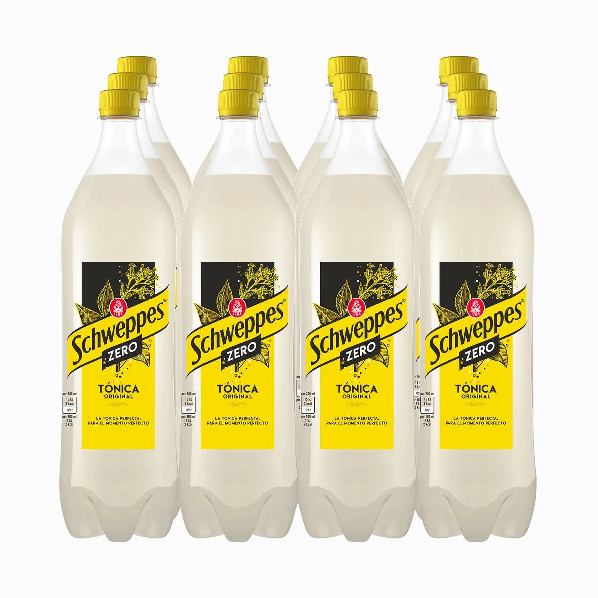 Schweppes Tónica Zero, Sin Azúcar ni Calorías - Botella PET, Pack 12 x 1 L