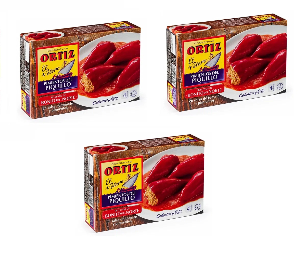 Pimientos del Piquillo rellenos de bonito del Norte 300g Ortiz (Pack de 3 unidades)