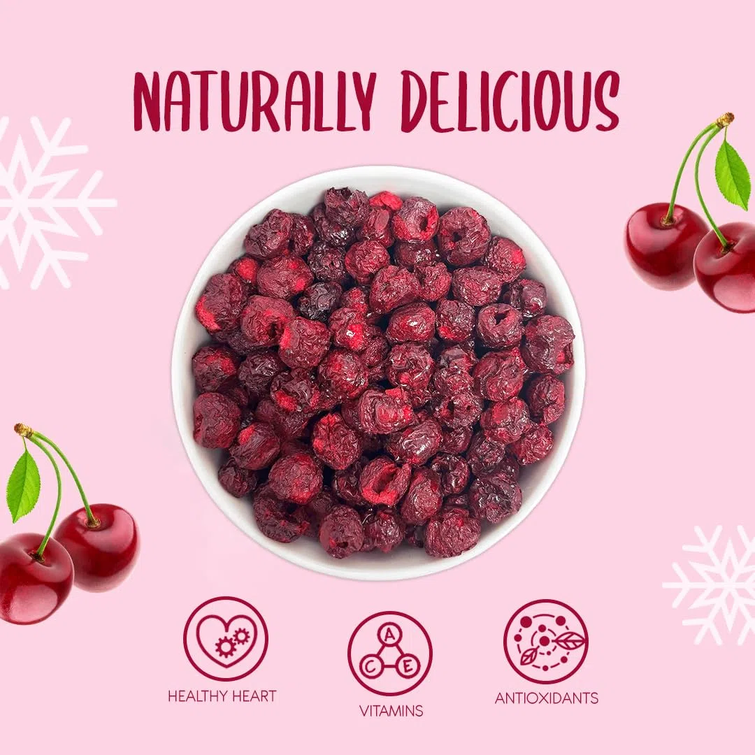 Guindas Liofilizadas Enteras 100g — Cerezas Ácidas Liofilizadas — Fruta Liofilizada sin Azúcar — Cerezas Agrias Deshidratadas — Para Repostería, Decoración, Cocktails, Muesli y Postres