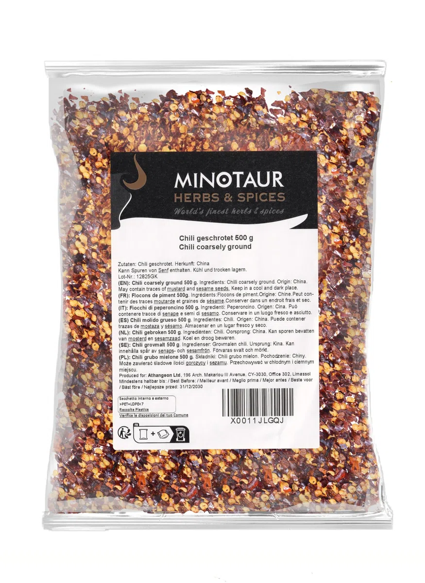 Minotaur Spices | Chili molido grueso | Copos de chile | 2 x 500 g (1 Kg) | Escamas, Medio Picante, Chiles