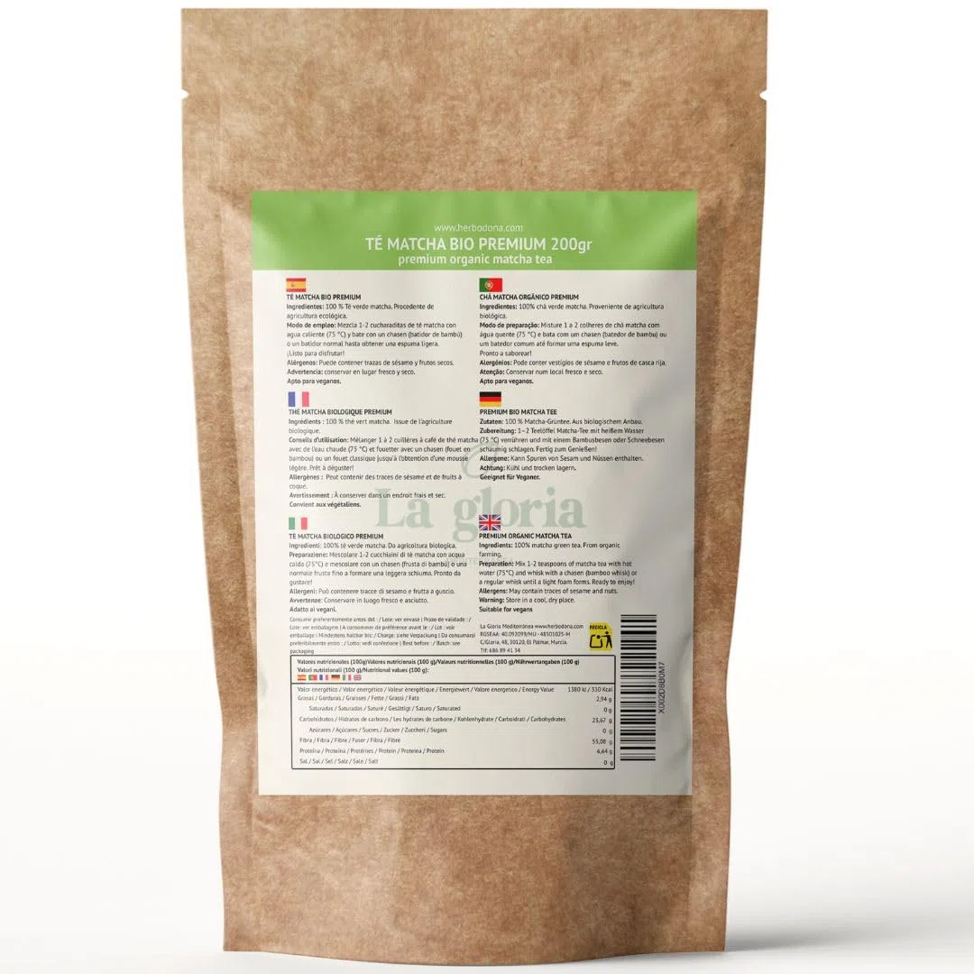 Matcha en Polvo Bio La Gloria Mediterránea 200 g | Té Verde Ecológico Antioxidante | Energía Natural y Concentración | Ideal para Smoothies, Matcha Latte y Recetas Saludables | Vegano