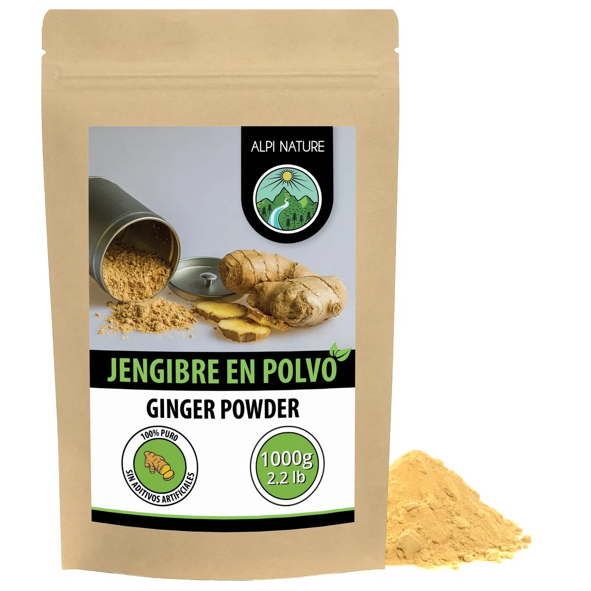 Alpi Nature Jengibre en Polvo 1kg, Raíz de Jengibre Seca y Molida para Cocinar y Hornear