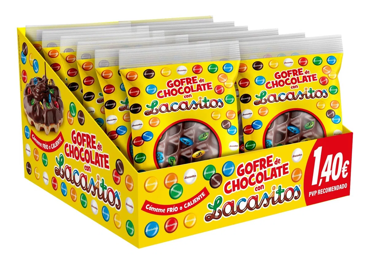 Gofres de Chocolate con Lacasitos - Caja 12 Unidades x 80 gramos - Gofres Recubiertos de Chocolate con Topping de Lacasitos - Envueltos de forma Individual