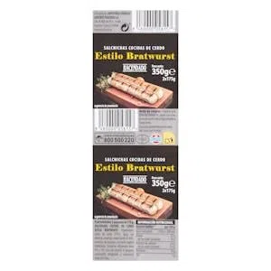Salchichas cocidas de cerdo estilo Bratwurst Hacendado 2 paquetes x 175 g Pack 2