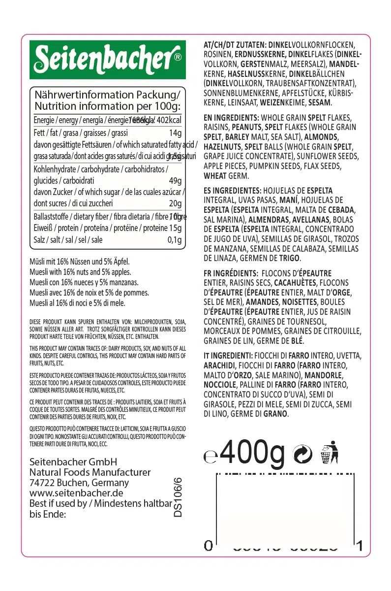 Seitenbacher Muesli Cereal #4 – Mountain Climber - 100% Natural