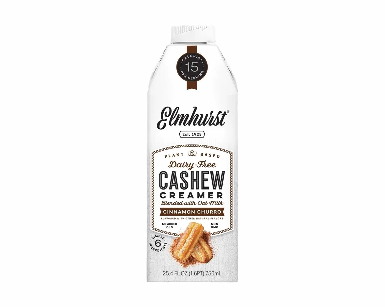 Elmhurst 1925 Cinnamon Churro Cashew Creamer – Crema vegana con notas de canela – Cremosa y versátil – Ideal para café, té, postres y más – 750 ml