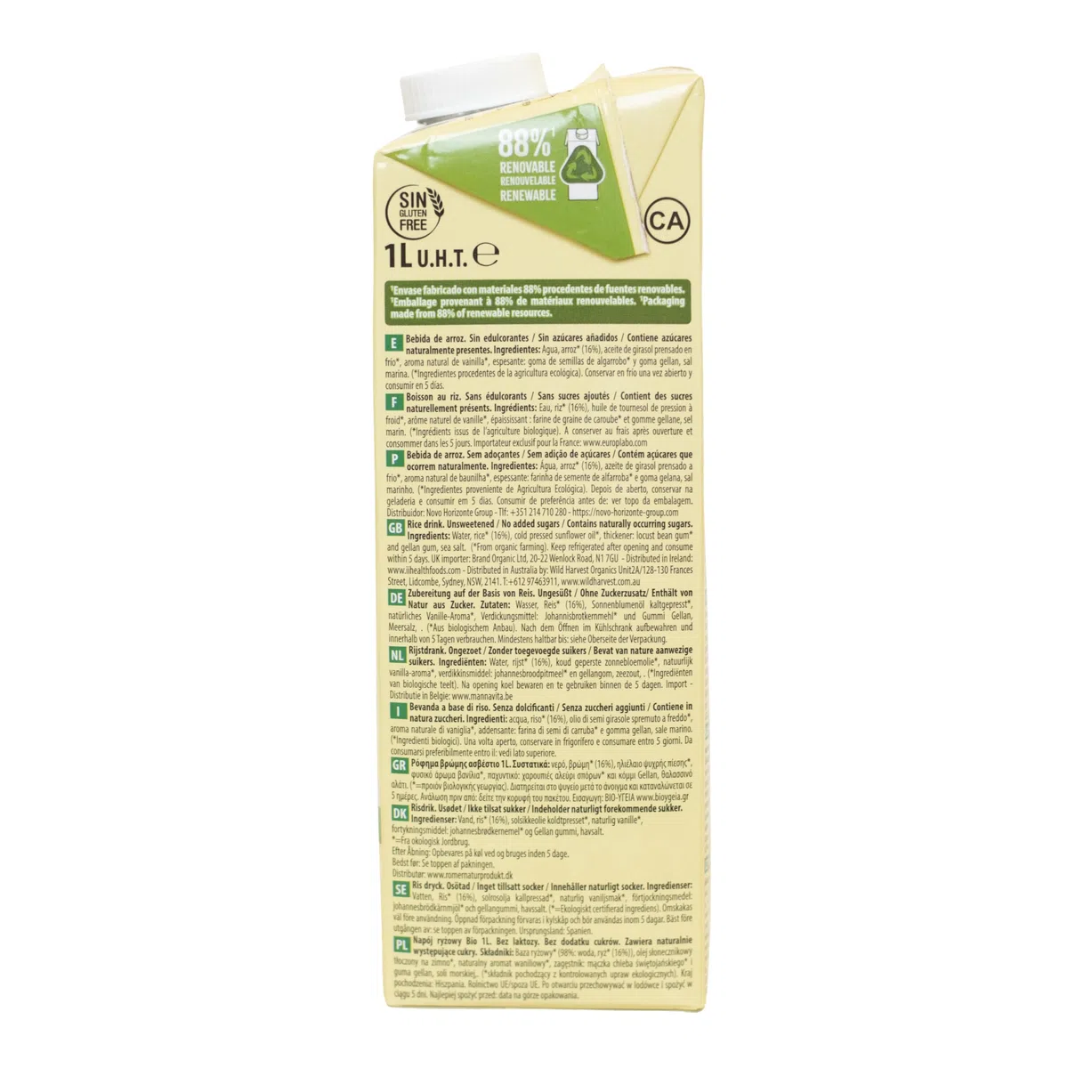 NaturGreen - Bebida de Arroz BIO, Bebida de Arroz Ecológica, Bebida Vegetal, Ingredientes de Agricultura Ecológica, Sin Azúcares Añadidos - 1 L