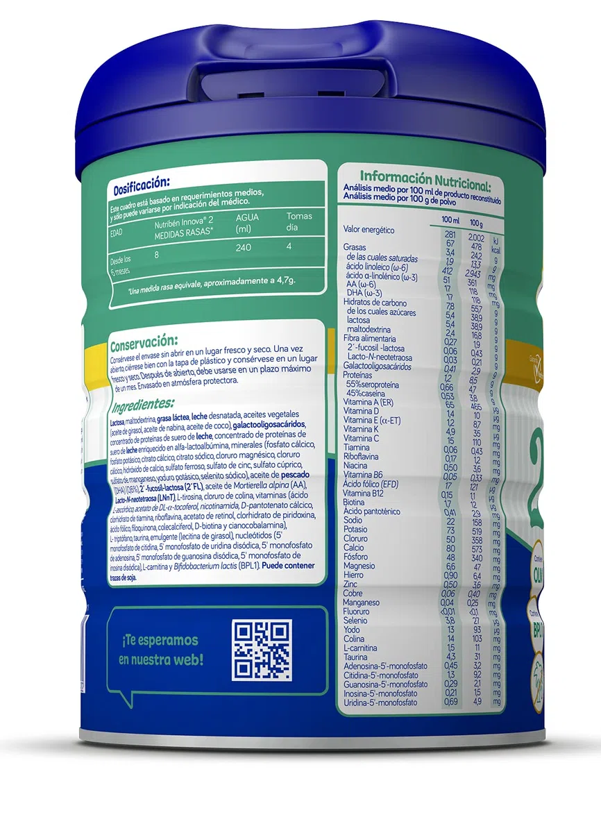 Nutribén Innova 2 - Leche de Fórmula en Polvo de Continuación | Bebé a Partir de los 6 Meses | sin Aceite de Palma | con Cacito Dosificador| Con OLM, BPL1 y DHA | 1 Bote de 800g