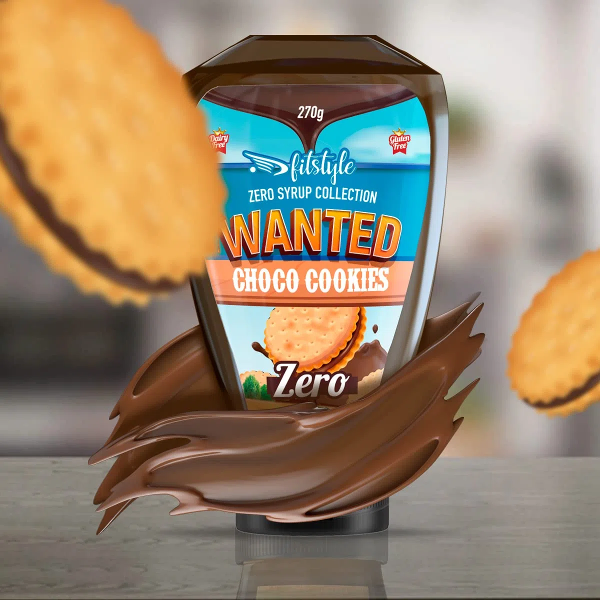 FITstyle Sirope sin azúcar y sin grasa de Chocolate con Galleta | Topping sin calorias: menos de 7 kcal por ración | Apto para keto | Sin maltitol