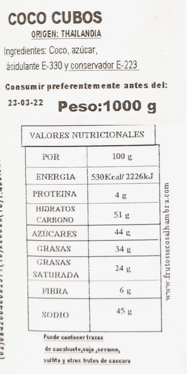 Coco deshidratado cubos - 1 Kg