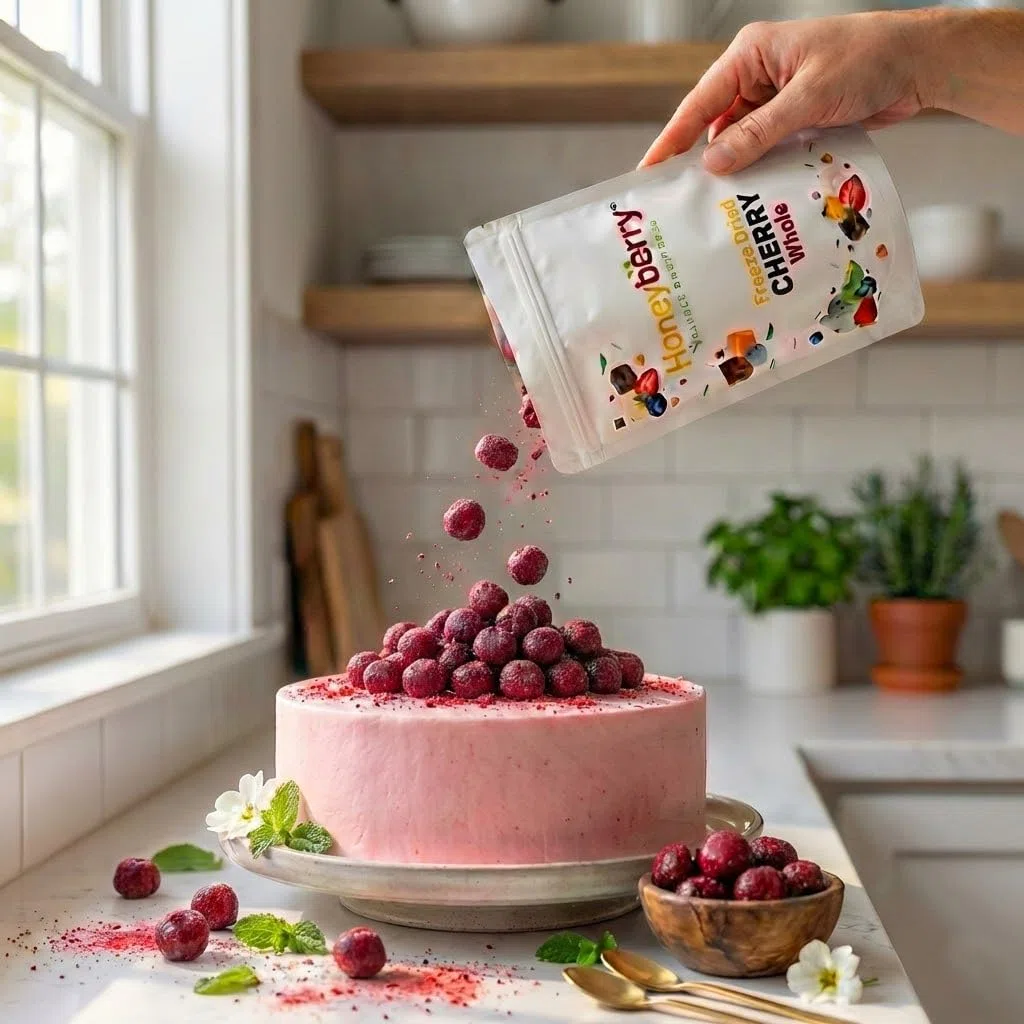Guindas Liofilizadas Enteras 100g — Cerezas Ácidas Liofilizadas — Fruta Liofilizada sin Azúcar — Cerezas Agrias Deshidratadas — Para Repostería, Decoración, Cocktails, Muesli y Postres