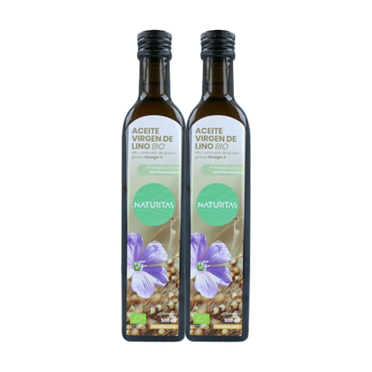 Pack Aceite de lino de primera presión en frío Bio | 2x500ml | Naturitas Essentials | Prensado en frío | Fuente de ácidos grasos Omega 3 y Omega 9 | Aceites y Vinagres