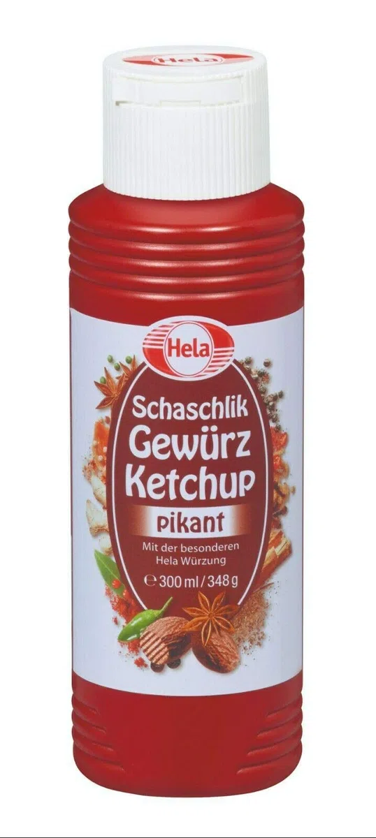 2 salsas alemanas de Hela de 300 ml de salsa de tomate de curry de salsa de tomate para barbacoa y currywurst de ajo caliente (Shashlik Ketchup, mostaza)