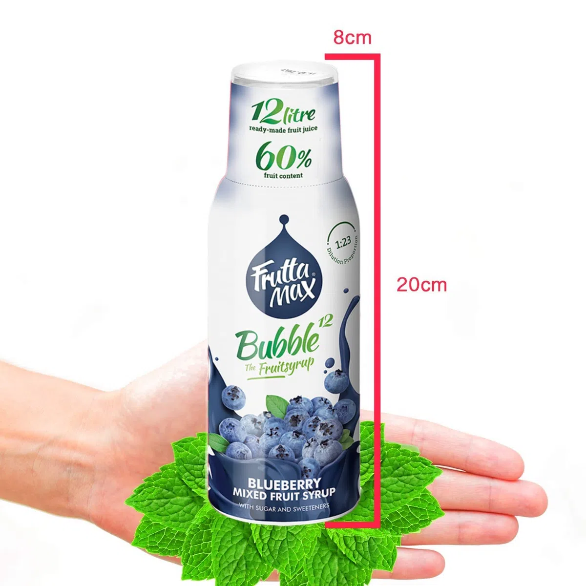 8 paquetes - FruttaMax - Concentrado de jarabe de frutas | Menos azúcar | con un 60% de contenido de fruta | adecuado para máquina de refrescos (8 x 500 ml) (8 x Arándano)