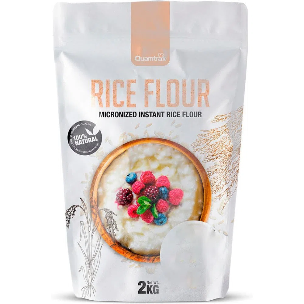 Quamtrax Nutrition - Harina de Arroz - 2 kg - Rica en proteínas, sin gluten y sabor delicioso (2000, Brownie)