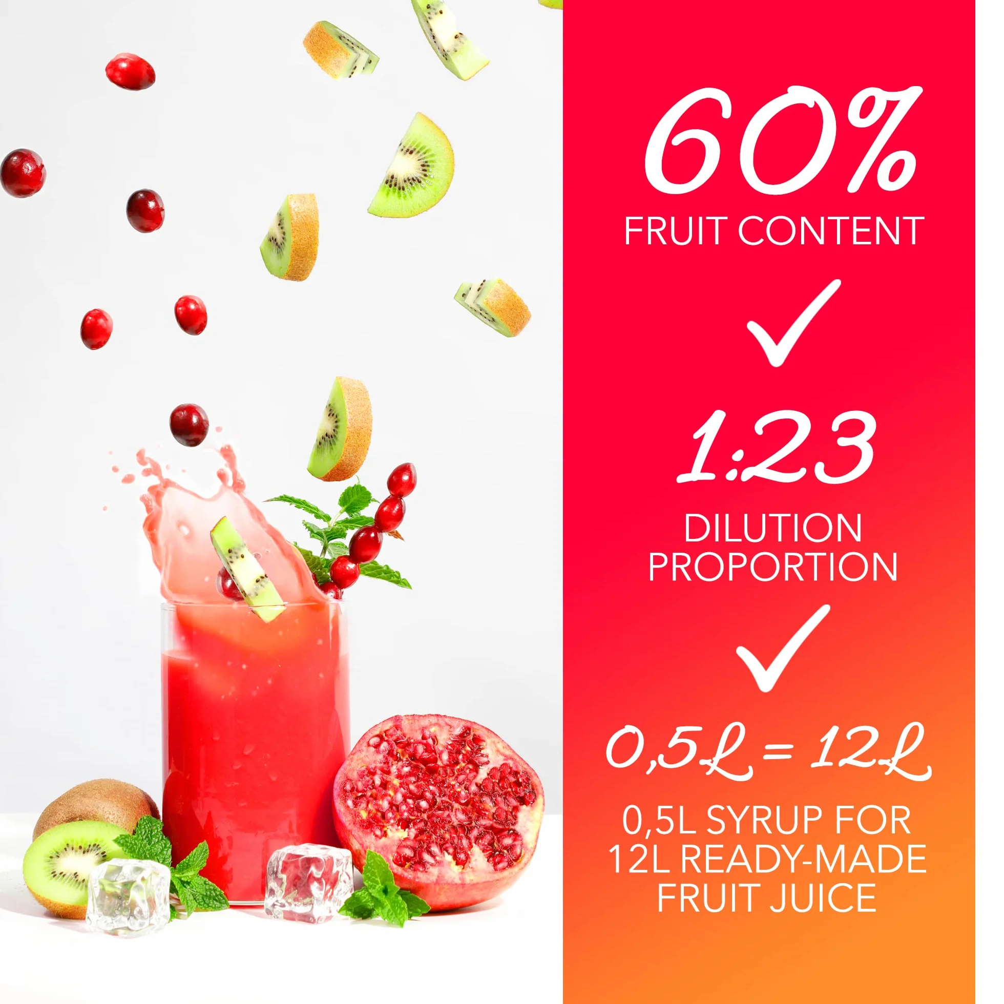 FruttaMax - Concentrado de jarabe de frutas | Menos azúcar | con un 60% de contenido de fruta | adecuado para máquina de refrescos 500ml (Limón-Lima)