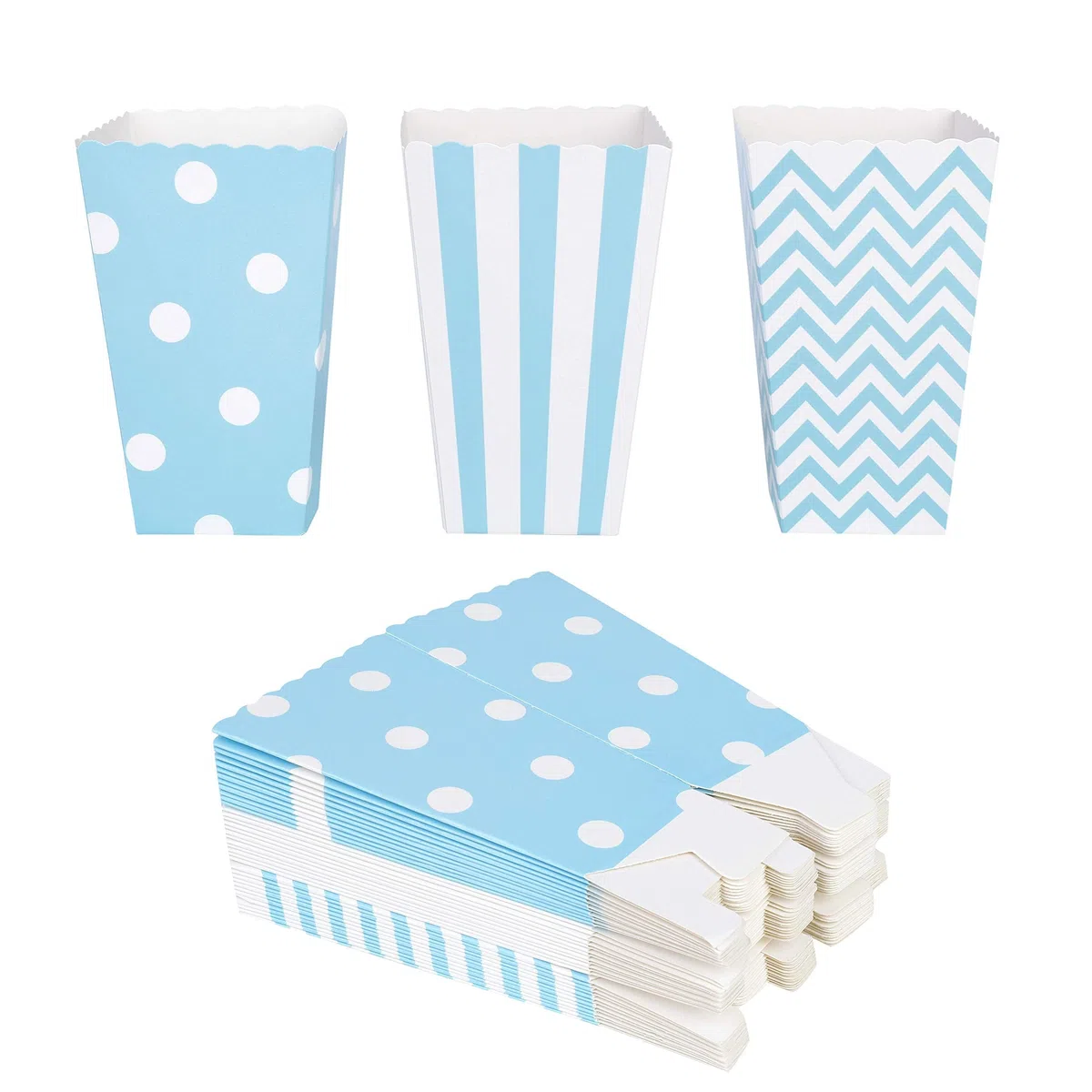 Caja de Palomitas de Maíz 36 Piezas Bolsas Bolsa de Palomitas para Los Bocados del Partido Los Dulces Las Palomitas y Los Regalos 12 * 7 cm Azul